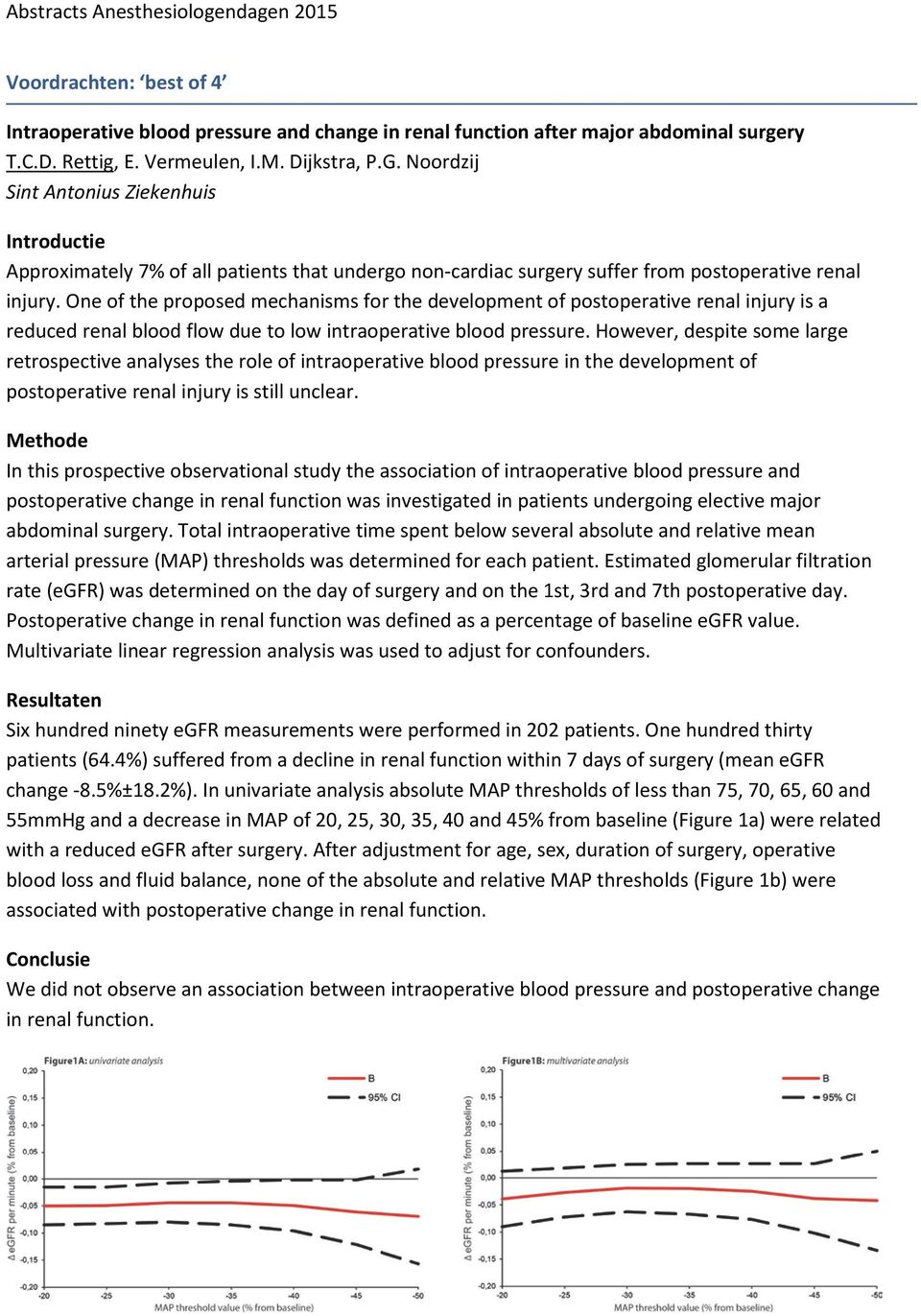 One of the proposed mechanisms for the development of postoperative renal injury is a reduced renal blood flow due to low intraoperative blood pressure.