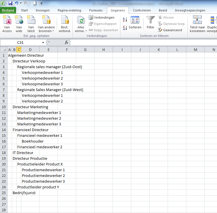 Door gebruik te maken van de Groepeerfunctie in Excel kun je met een met een paar muisklikken selecteren welk niveau van het overzicht je wilt tonen.