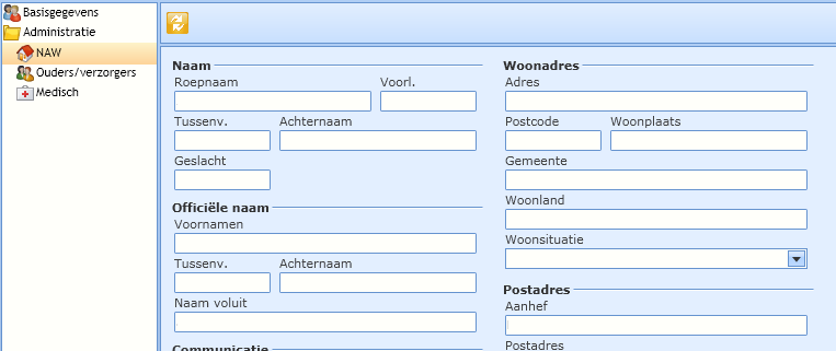 U kunt de cursor zelf ook op NAW (Naam Adres Woonplaats) plaatsen. Dan worden rechts uitgebreide gegevens over Naam, Woonplaats en dergelijke getoond.