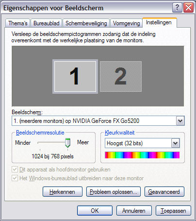 Extra uitleg tweede beeldscherm Instellen tweede beeldscherm Hier staat de algemene wijze beschreven hoe in Windows XP en Windows Vista het systeem zodanig in te stellen dat van twee beeldschermen