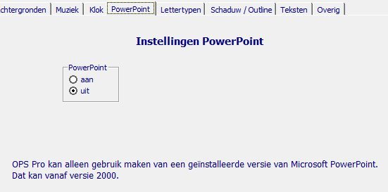 Tabblad Klok : Hier kan worden ingesteld hoe de analoge klok op het beamerscherm moet komen te staan.