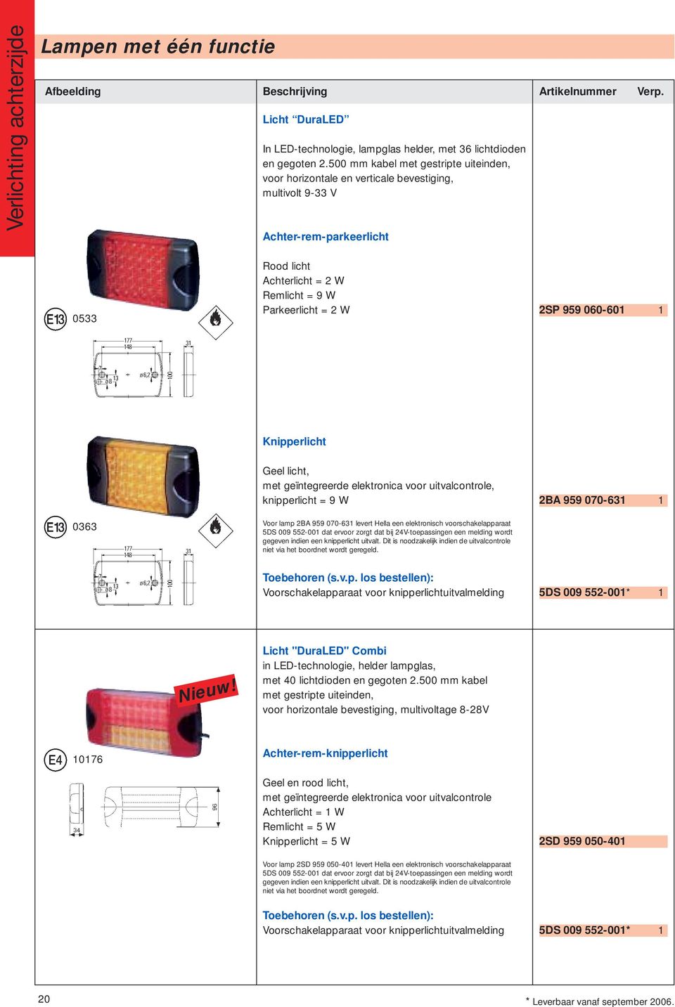 060-601 1 Knipperlicht Geel licht, met geïntegreerde elektronica voor uitvalcontrole, knipperlicht = 9 W 2BA 959 070-631 1 0363 Voor lamp 2BA 959 070-631 levert Hella een elektronisch