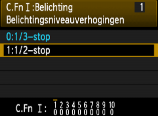 3 Persoonlije vooreuzen instellenn Nummer van persoonlije vooreuze 1 2 3 4 Selecteer [Persoonlije vooreuze (C.Fn)]. Selecteer op het tabblad [7] de optie [Persoonlije vooreuze (C.