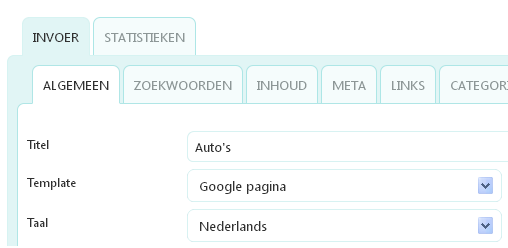 2. Google pagina's beheren Om een nieuwe Google pagina aan te maken wordt er geklikt op 'Nieuw'. Een nieuw scherm wordt weergegeven met een aantal tabs. De tabs zijn onderverdeeld in twee niveaus.