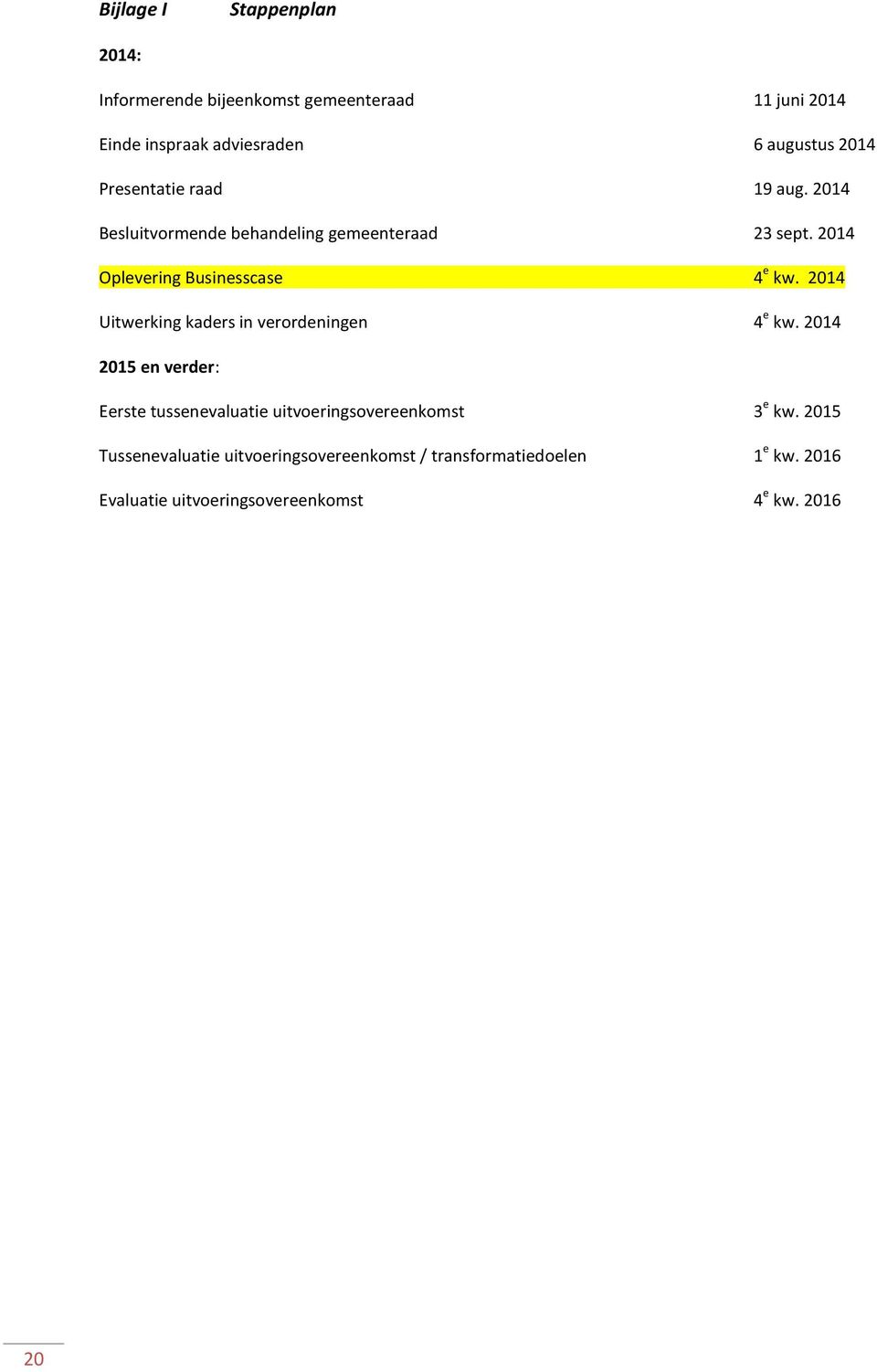 2014 Uitwerking kaders in verordeningen 4 e kw. 2014 2015 en verder: Eerste tussenevaluatie uitvoeringsovereenkomst 3 e kw.