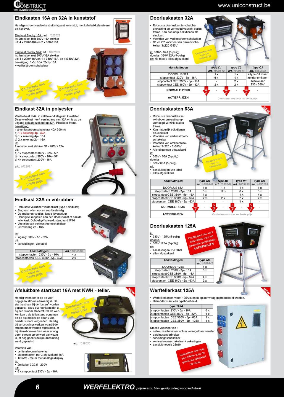 : 1022023 in: 4m kabel met 380V-32A stekker uit: 4 x 220V-16A en 1 x 380V-16A en 1x380V-32A beveiliging: 1x3p 16A / 2x1p 16A verliesstroomschakelaar Eindkast 32A in polyester Verdeelkast IP44, in