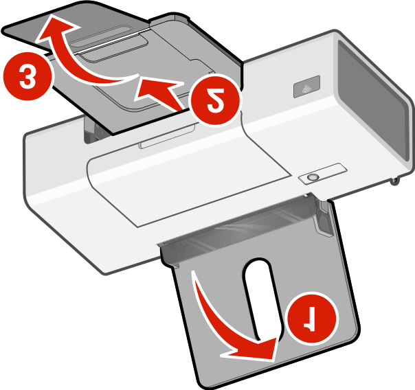 2 Controleer boven-, onder- en zijkant, de papierlade en papieruitvoerlade om te controleren of
