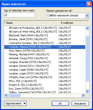 36 Desktop Messaging voor Microsoft Outlook gebruiken 2 Selecteer het adresboek waarin u wilt zoeken in de lijst Namen weergeven uit: Opmerking: In Outlook 2007 heeft deze lijst de naam Adresboek.