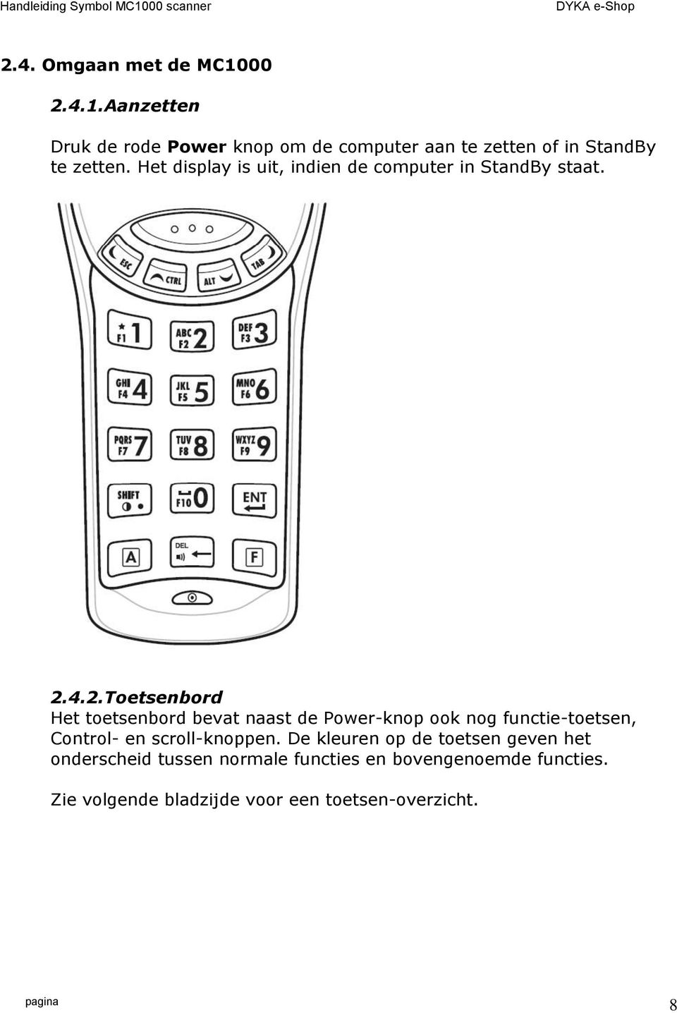 4.2.Toetsenbord Het toetsenbord bevat naast de Power-knop ook nog functie-toetsen, Control- en scroll-knoppen.