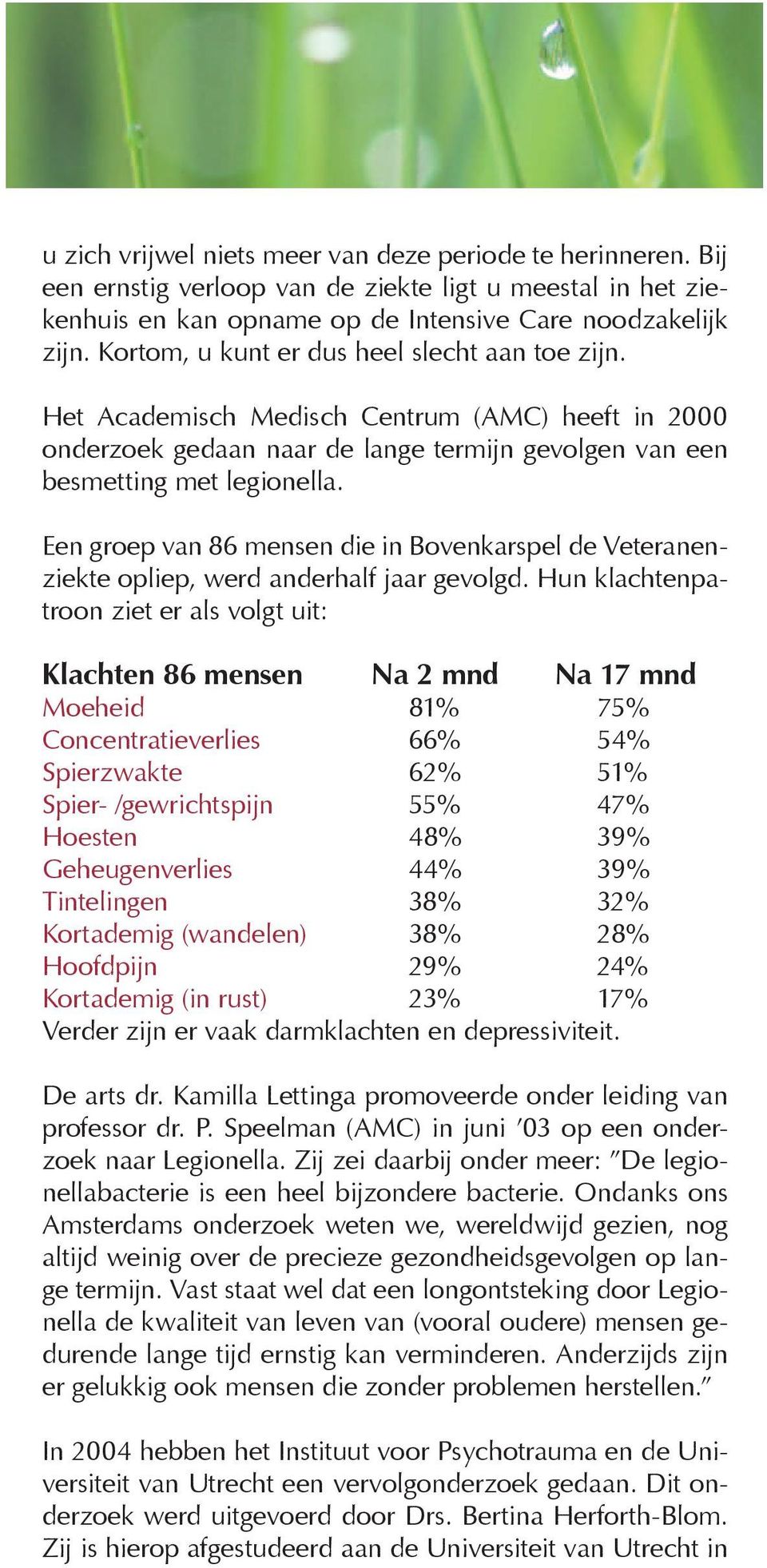 Een groep van 86 mensen die in Bovenkarspel de Veteranenziekte opliep, werd anderhalf jaar gevolgd.