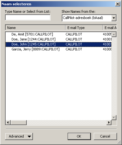Desktop Messaging voor Microsoft Outlook gebruiken 2. Selecteer het adresboek waarin u wilt zoeken in de lijst Namen weergeven uit: In Outlook 2007 heeft deze lijst de naam Adresboek. 3.
