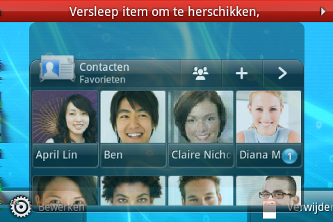 33 Personaliseren De instellingen van een widget wijzigen De basisinstelingen van sommige widgets (zoals Contacten en Mail) kunt u vanuit het beginscherm aanpassen. 1.