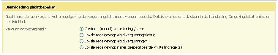 Deel 2: Omgevingsloket online beheren Voorbeeld onderdeel binnen de Waterwet 6. Bepaal de vergunningplicht voor dat onderdeel door één van onderstaande opties te selecteren.