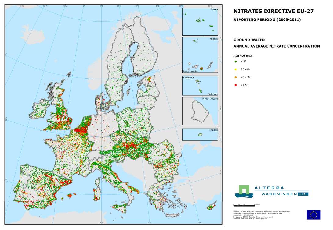 Nitraat in grondwater in EU
