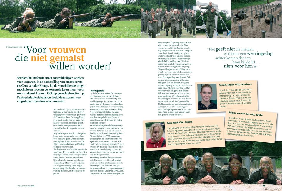 Deze ochtend zijn 35 meiden aanwezig bij de aftrap van de tweede wervingsdag voor vrouwen bij 45 Pantserinfanteriebataljon.