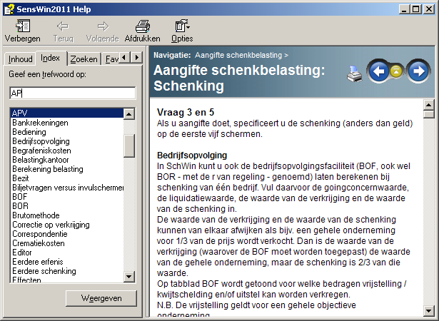 Help BtwWin2014 5 Index / trefwoorden in de help In het kader onder Geef een trefwoord op: kunt u snel zoeken naar een trefwoord.