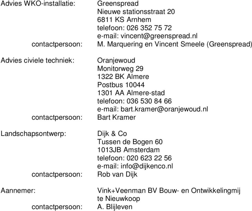 Marquering en Vincent Smeele (Greenspread) Oranjewoud Monitorweg 29 1322 BK Almere Postbus 10044 1301 AA Almere-stad telefoon: 036 530 84 66 e-mail: bart.