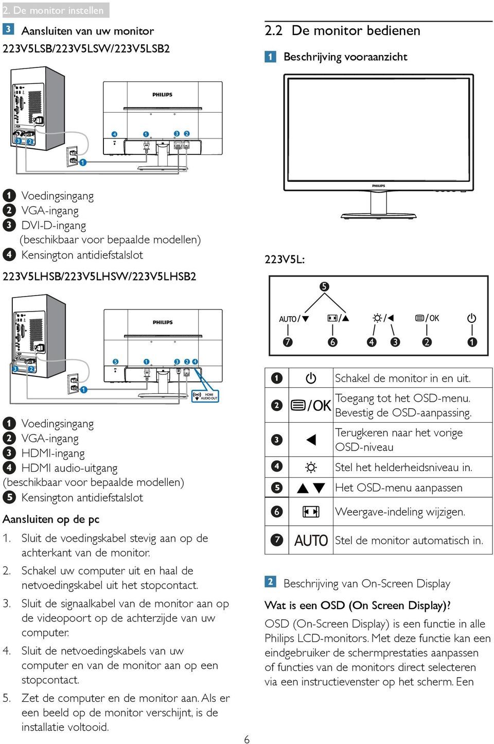 4 3 2 4 Voedingsingang VGA-ingang HDMI-ingang HDMI audio-uitgang (beschikbaar voor bepaalde modellen) Kensington antidiefstalslot Aansluiten op de pc 1.