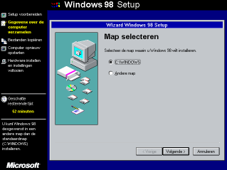 - Afbeelding 4.4 doelmap selecteren Nadat u een geldige productcode hebt ingevuld vraagt setup waar Windows geïnstalleerd moet worden.