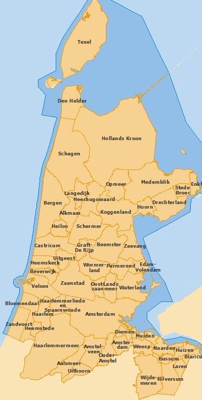 1e. ze samen een robuuste partner vormen in relatie tot krachtige gemeenten en regio s in Noord-Holland Ten noorden van de BUCH: Hollands Kroon (48.000), heringedeeld 2012 Schagen (46.
