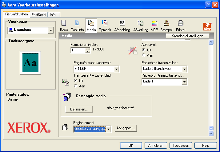 AFDRUKKEN 52 EEN AANGEPAST PAGINAFORMAAT DEFINIËREN IN HET POSTSCRIPT-PRINTERSTUURPROGRAMMA VOOR WINDOWS 1 Windows 2000: klik op Start, wijs Instellingen aan en klik op Printers.