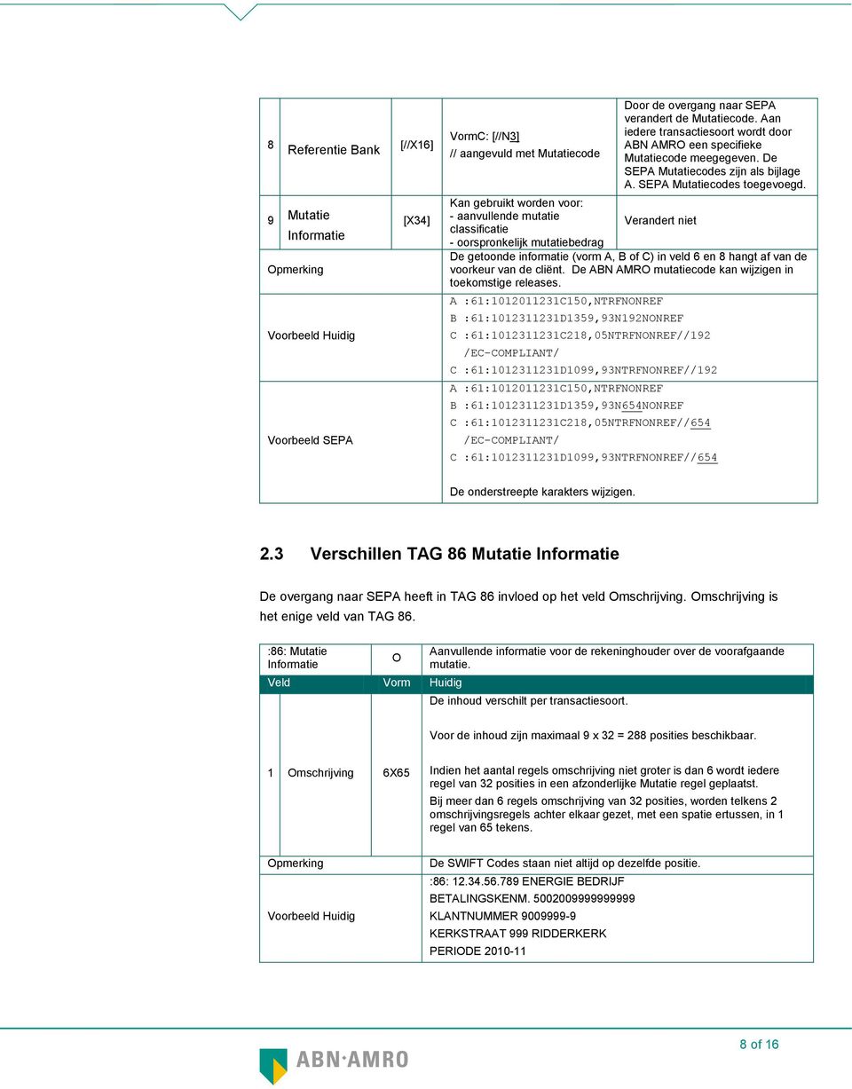 Kan gebruikt worden voor: - aanvullende mutatie Verandert niet classificatie - oorspronkelijk mutatiebedrag De getoonde informatie (vorm A, B of C) in veld 6 en 8 hangt af van de voorkeur van de