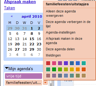 familiefeesten AGENDA s VERBERGEN IN JE LIJSTJE : klik op het pijltje achter de agendanaam en kies voor Deze agenda verbergen in de lijst.