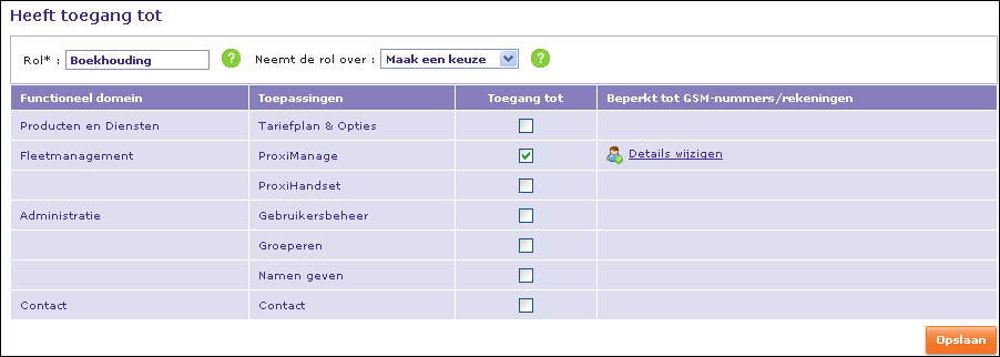 Bepaal hierna waartoe de gebruiker toegang krijgt: alle rekeningen, bepaalde rekeningen of bepaalde groepen van rekeningen.