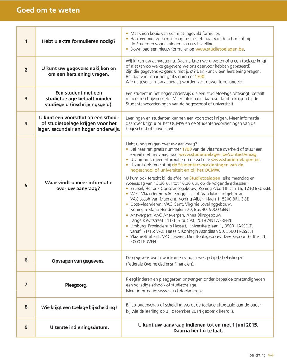 Daarna laten we u weten of u een toelage krijgt of niet (en op welke gegevens we ons daarvoor hebben gebaseerd). Zijn die gegevens volgens u niet juist? Dan kunt u een herziening vragen.