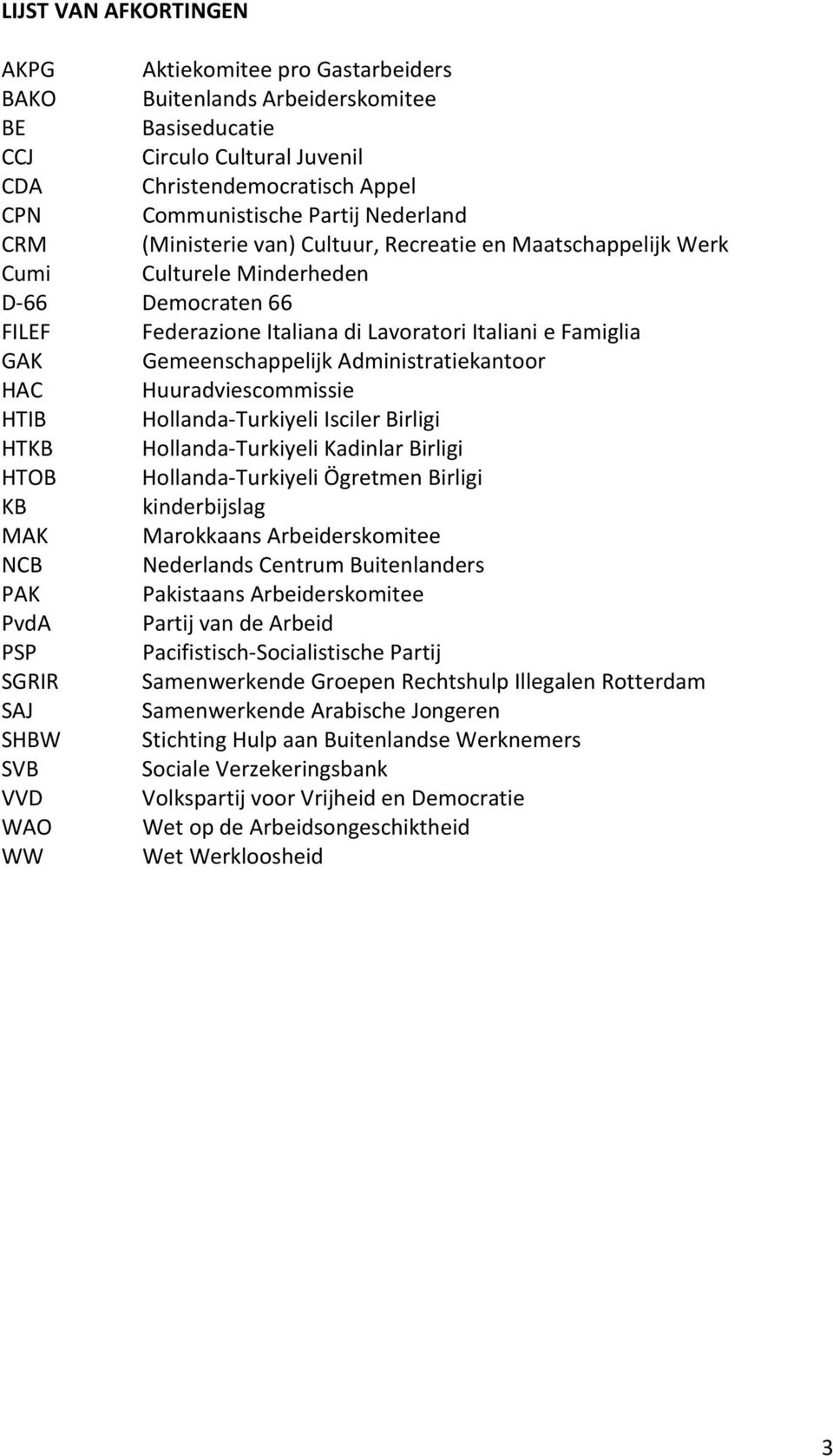 Gemeenschappelijk Administratiekantoor HAC Huuradviescommissie HTIB Hollanda-Turkiyeli Isciler Birligi HTKB Hollanda-Turkiyeli Kadinlar Birligi HTOB Hollanda-Turkiyeli Ögretmen Birligi KB