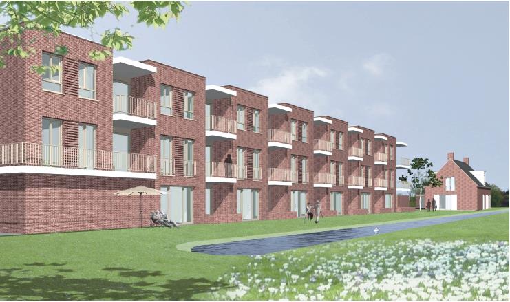 Figuur 6 Impressie appartementen Figuur 7 Tekening gemeenschappelijke ruimten. Zes geschakelde grondgebonden 0-treden koopwoningen.