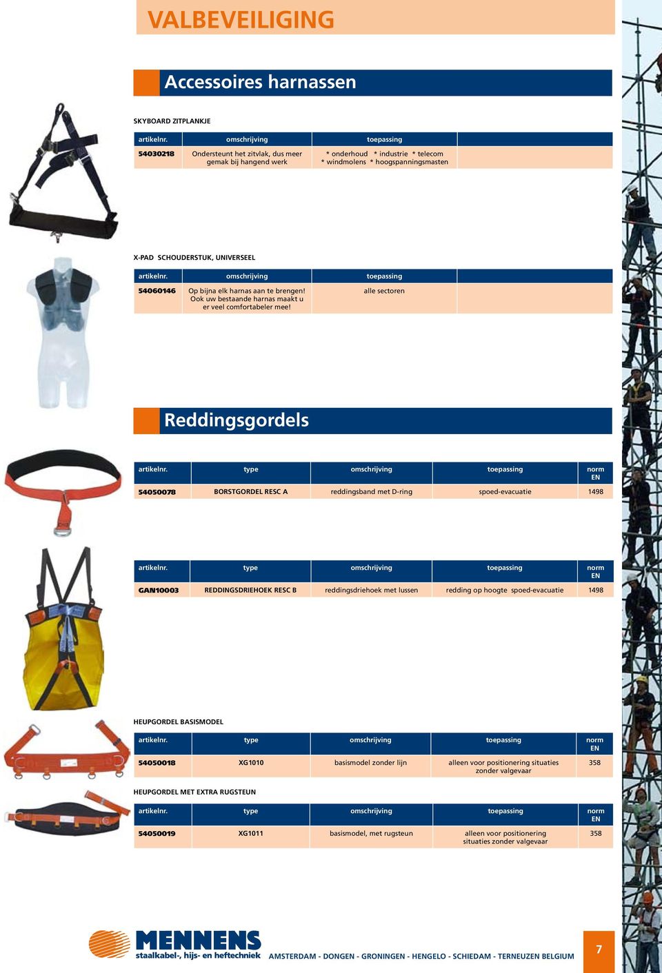 alle sectoren Reddingsgordels toepassing 54050078 BORSTGORDE RESC A reddingsband met D-ring spoed-evacuatie 1498 toepassing GAN10003 REDDINGSDRIEHOEK RESC B reddingsdriehoek met lussen redding op