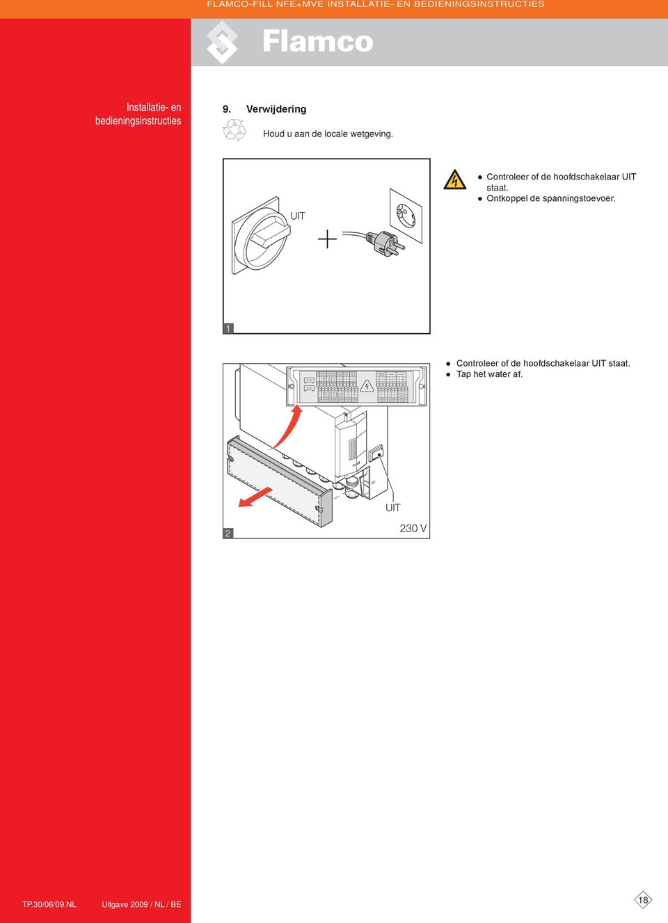 UIT Controleer of de hoofdschakelaar UIT staat.