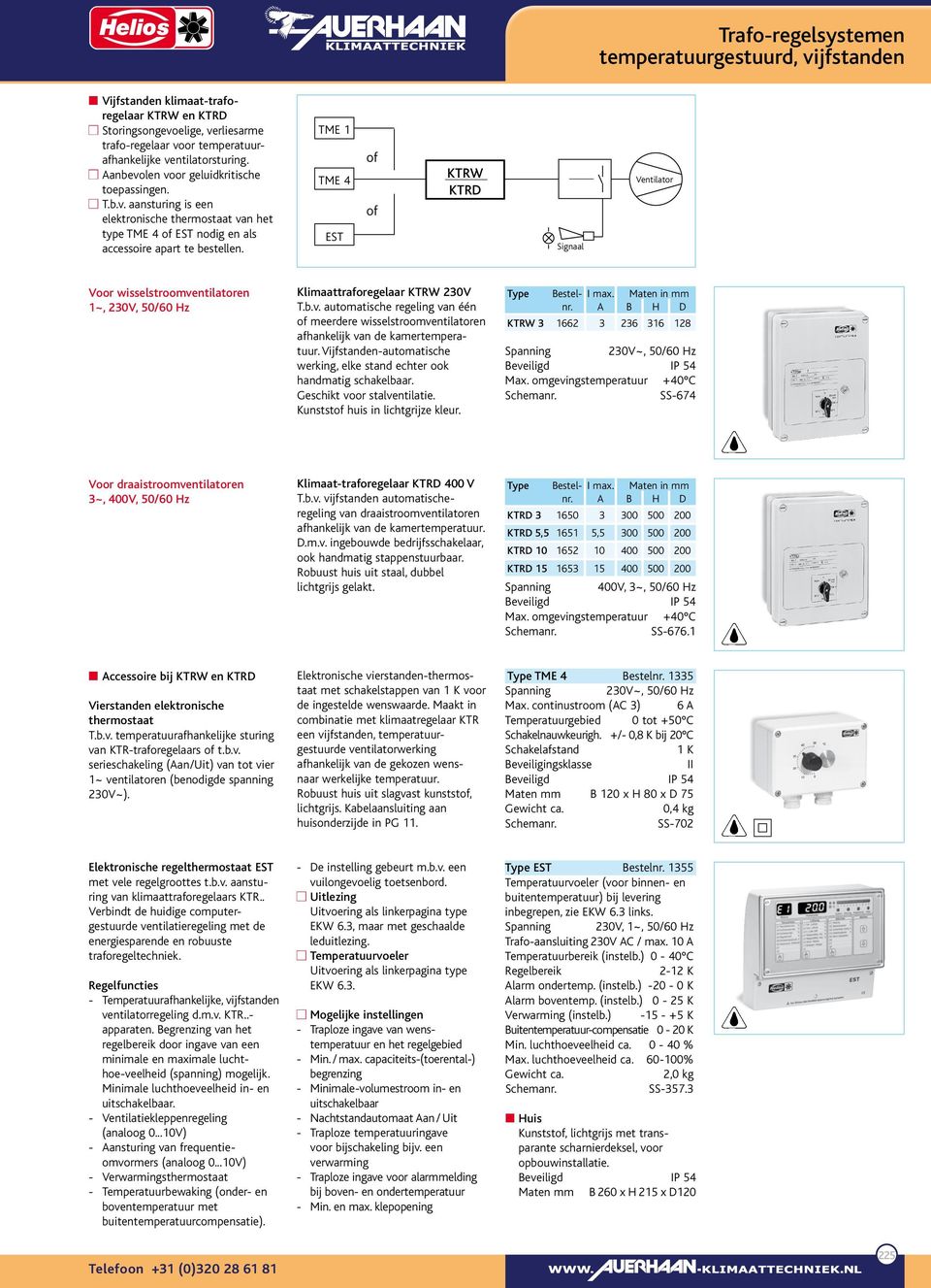 TME 1 TME 4 EST of of KTRW KTRD Signaal Ventilator Voor wisselstroomventilatoren 1~, 230V, 50/60 Hz Klimaattraforegelaar KTRW 230V T.b.v. automatische regeling van één of meerdere wisselstroomventilatoren afhankelijk van de kamertemperatuur.