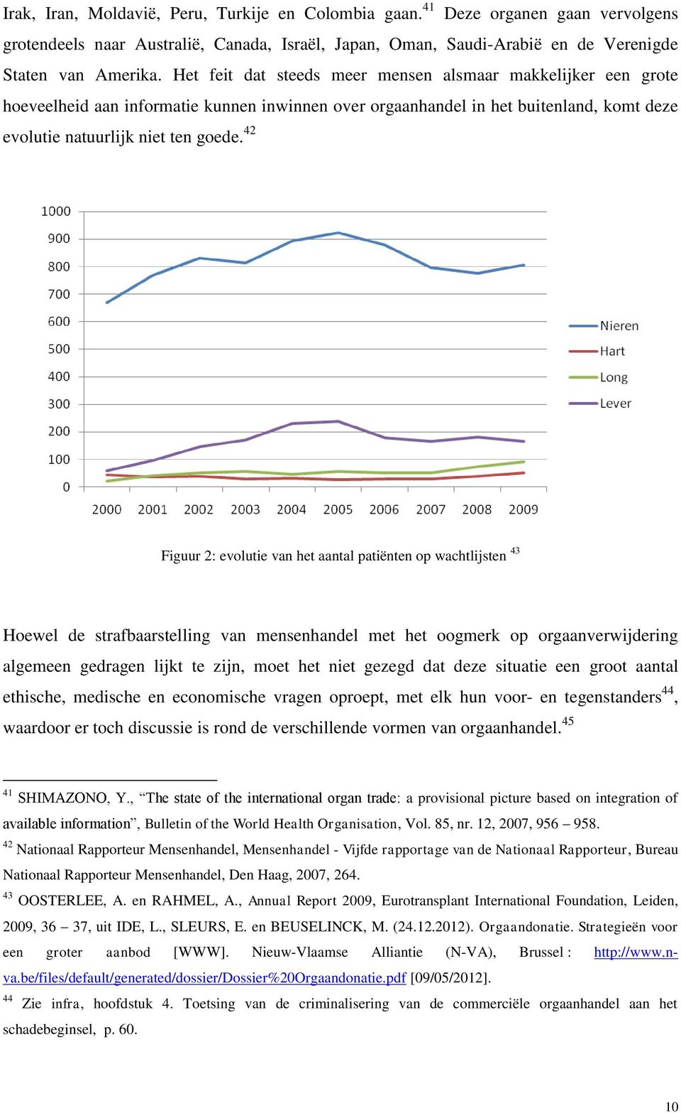 42 Figuur 2: evolutie van het aantal patiënten op wachtlijsten 43 Hoewel de strafbaarstelling van mensenhandel met het oogmerk op orgaanverwijdering algemeen gedragen lijkt te zijn, moet het niet