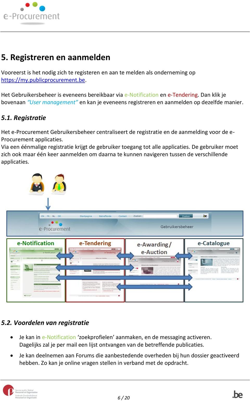 Registratie Het e-procurement Gebruikersbeheer centraliseert de registratie en de aanmelding voor de e- Procurement applicaties.