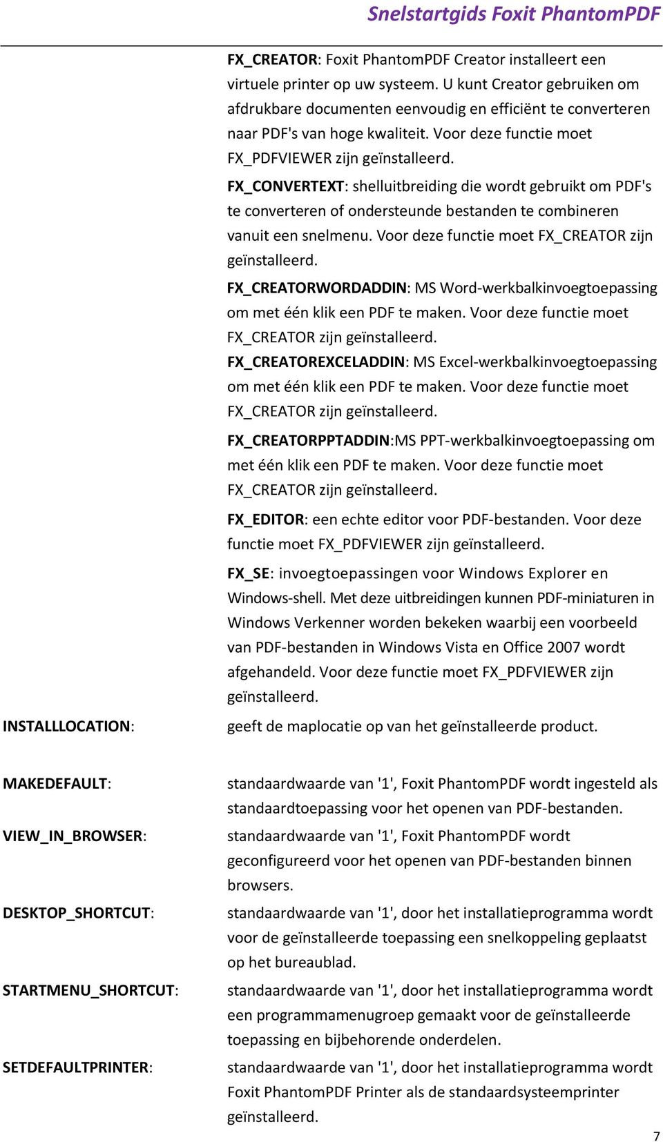 FX_CONVERTEXT: shelluitbreiding die wordt gebruikt om PDF's te converteren of ondersteunde bestanden te combineren vanuit een snelmenu. Voor deze functie moet FX_CREATOR zijn geïnstalleerd.