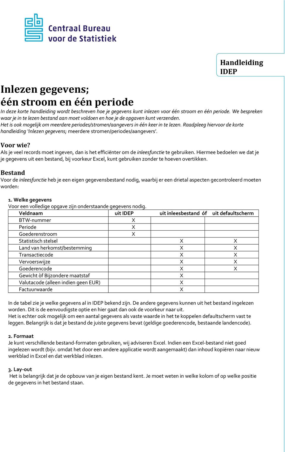 Raadpleeg hiervoor de korte handleiding Inlezen gegevens; meerdere stromen/periodes/aangevers. Voor wie? Als je veel records moet ingeven, dan is het efficiënter om de inleesfunctie te gebruiken.