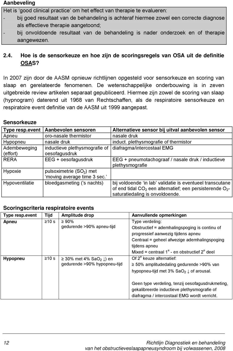 In 2007 zijn door de AASM opnieuw richtlijnen opgesteld voor sensorkeuze en scoring van slaap en gerelateerde fenomenen.