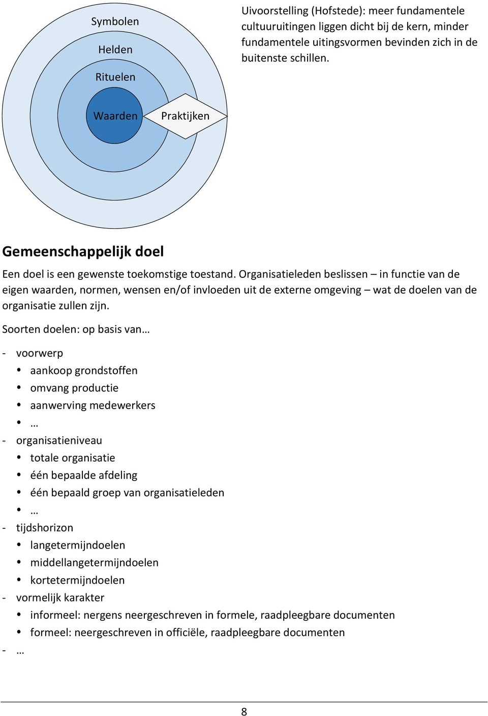 Organisatieleden beslissen in functie van de eigen waarden, normen, wensen en/of invloeden uit de externe omgeving wat de doelen van de organisatie zullen zijn.