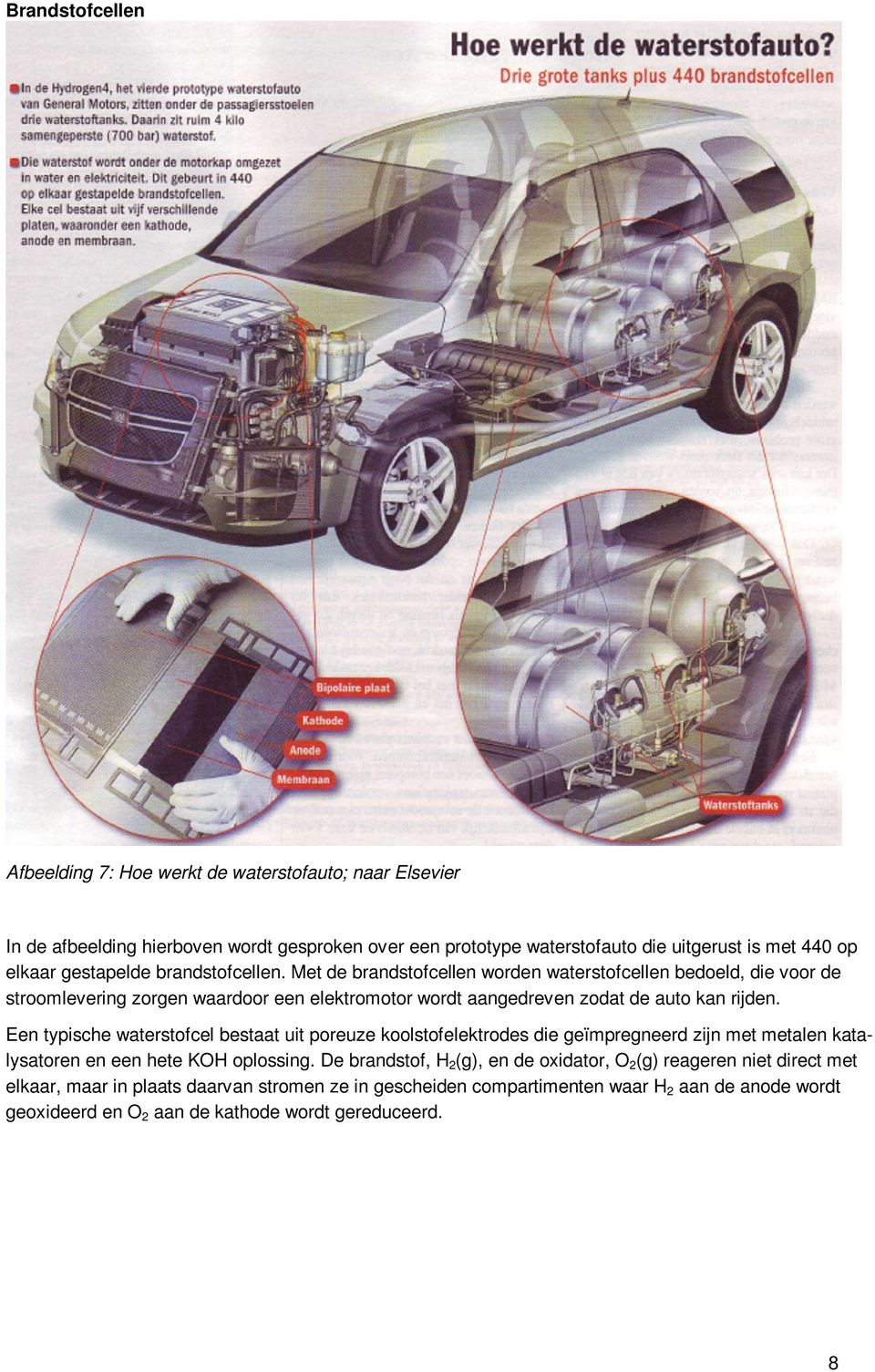 Met de brandstofcellen worden waterstofcellen bedoeld, die voor de stroomlevering zorgen waardoor een elektromotor wordt aangedreven zodat de auto kan rijden.