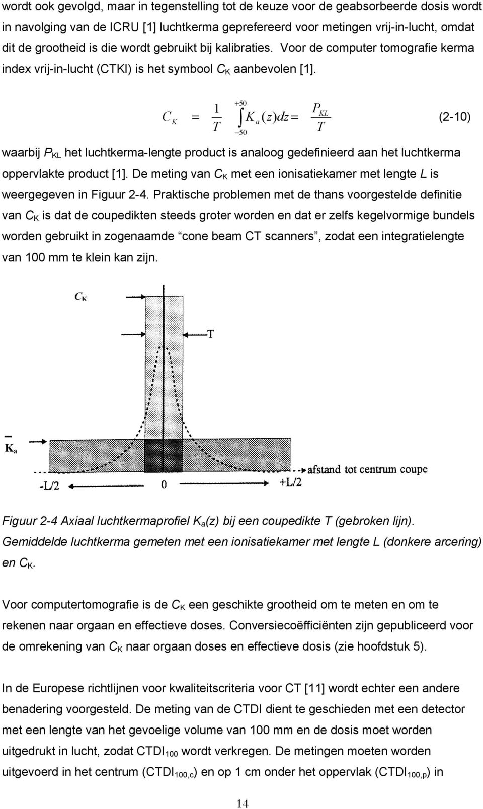 + 50 1 CK = K a z dz = T ( ) 50 P T KL (2-10) waarbij P KL het luchtkerma-lengte product is analoog gedefinieerd aan het luchtkerma oppervlakte product [1].