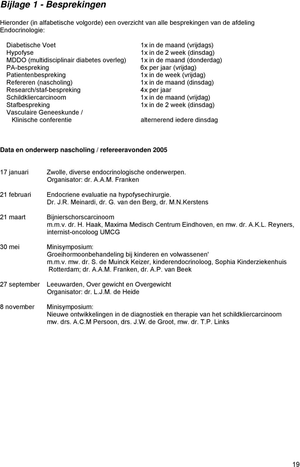 2 week (dinsdag) 1x in de maand (donderdag) 6x per jaar (vrijdag) 1x in de week (vrijdag) 1x in de maand (dinsdag) 4x per jaar 1x in de maand (vrijdag) 1x in de 2 week (dinsdag) alternerend iedere