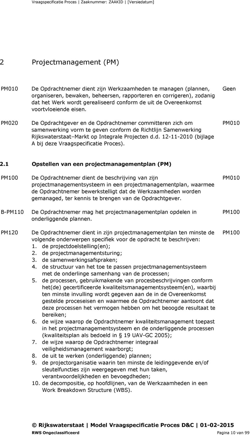 De Opdrachtgever en de Opdrachtnemer committeren zich om samenwerking vorm te geven conform de Richtlijn Samenwerking Rijkswaterstaat Markt op Integrale Projecten d.d. 12-11-2010 (bijlage A bij deze Vraagspecificatie Proces).