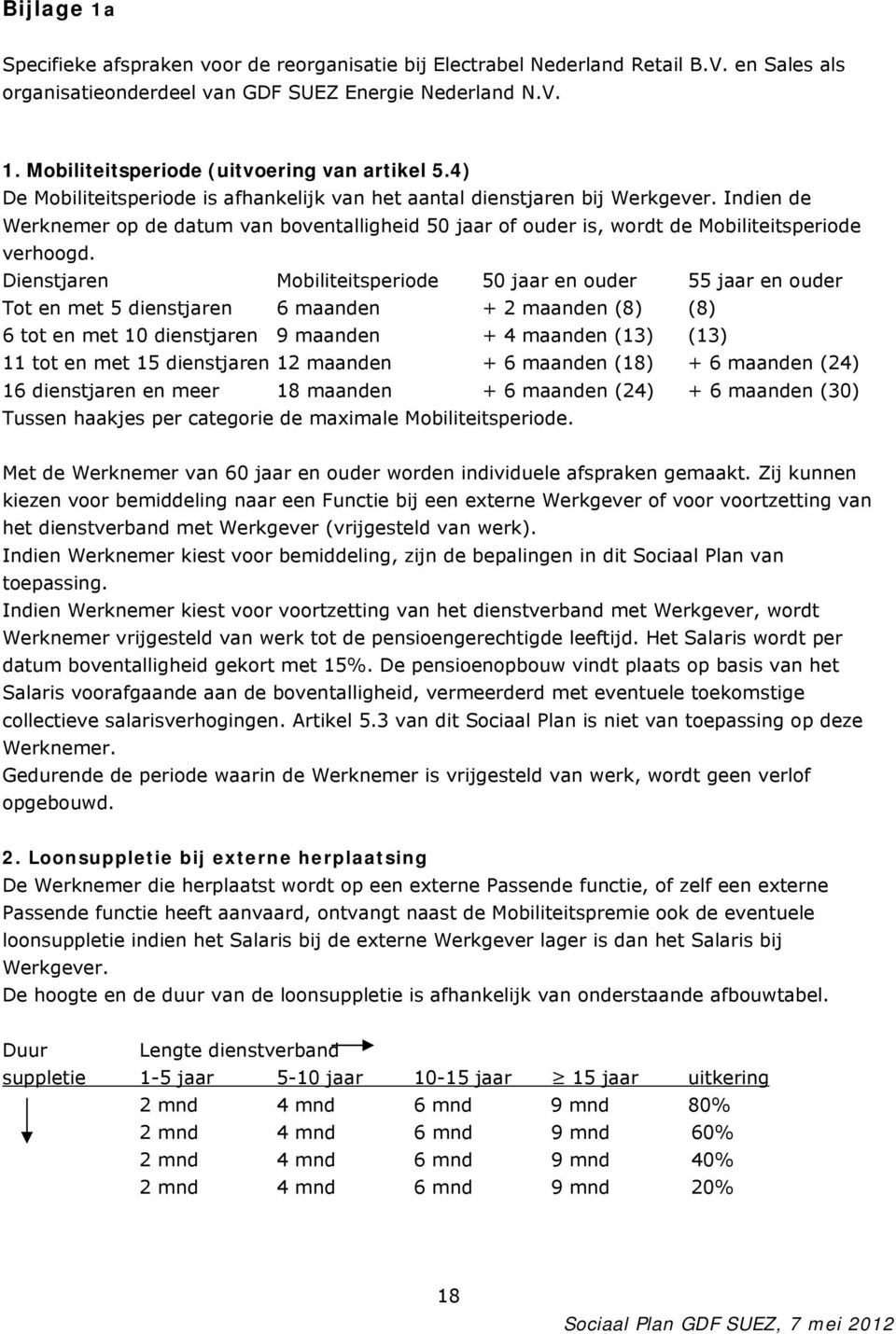 Dienstjaren Mobiliteitsperiode 50 jaar en ouder 55 jaar en ouder Tot en met 5 dienstjaren 6 maanden + 2 maanden (8) (8) 6 tot en met 10 dienstjaren 9 maanden + 4 maanden (13) (13) 11 tot en met 15