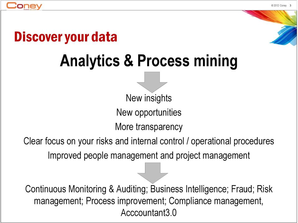 Improved people management and project management Continuous Monitoring & Auditing;