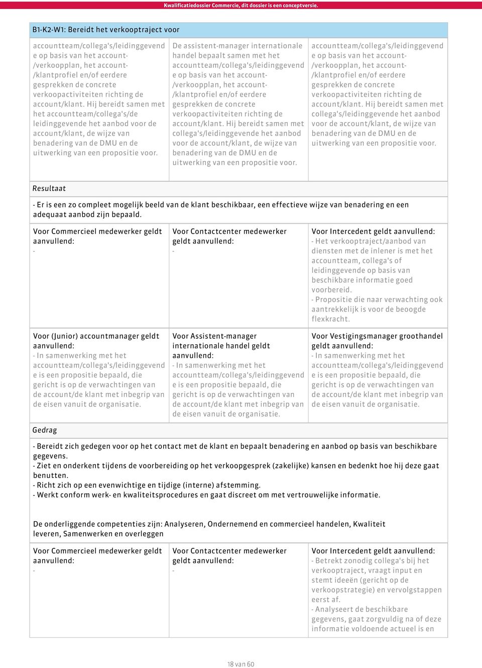 Hij bereidt samen met het accountteam/collega's/de leidinggevende het aanbod voor de account/klant, de wijze van benadering van de DMU en de uitwerking van een propositie voor.