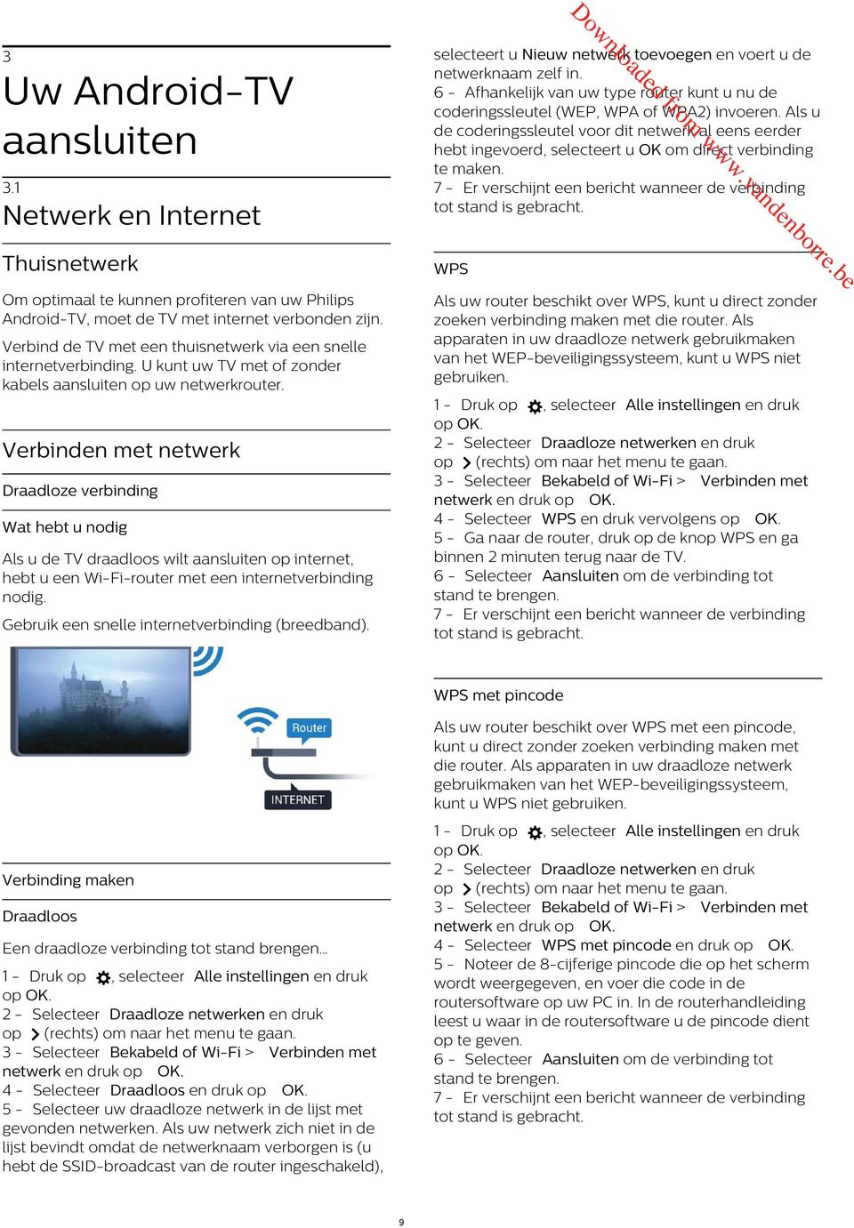 Thuistk Als u out bschikt ov WPS, kut u ict zo zok vbiig ak t i out. Als appaat i u aaloz tk gbuikak v ht WEP-bviligigssyst, kut u WPS it gbuik. Vbi TV t thuistk via sll ittvbiig.