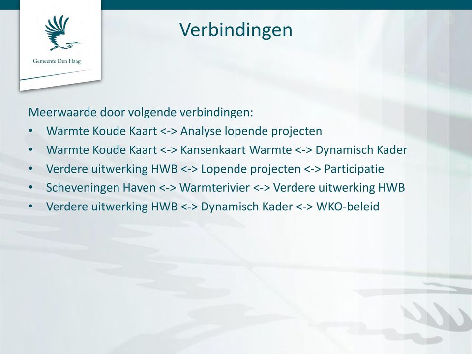 Verdere uitwerking HWB <-> Lopende projecten <-> Participatie Scheveningen Haven <->