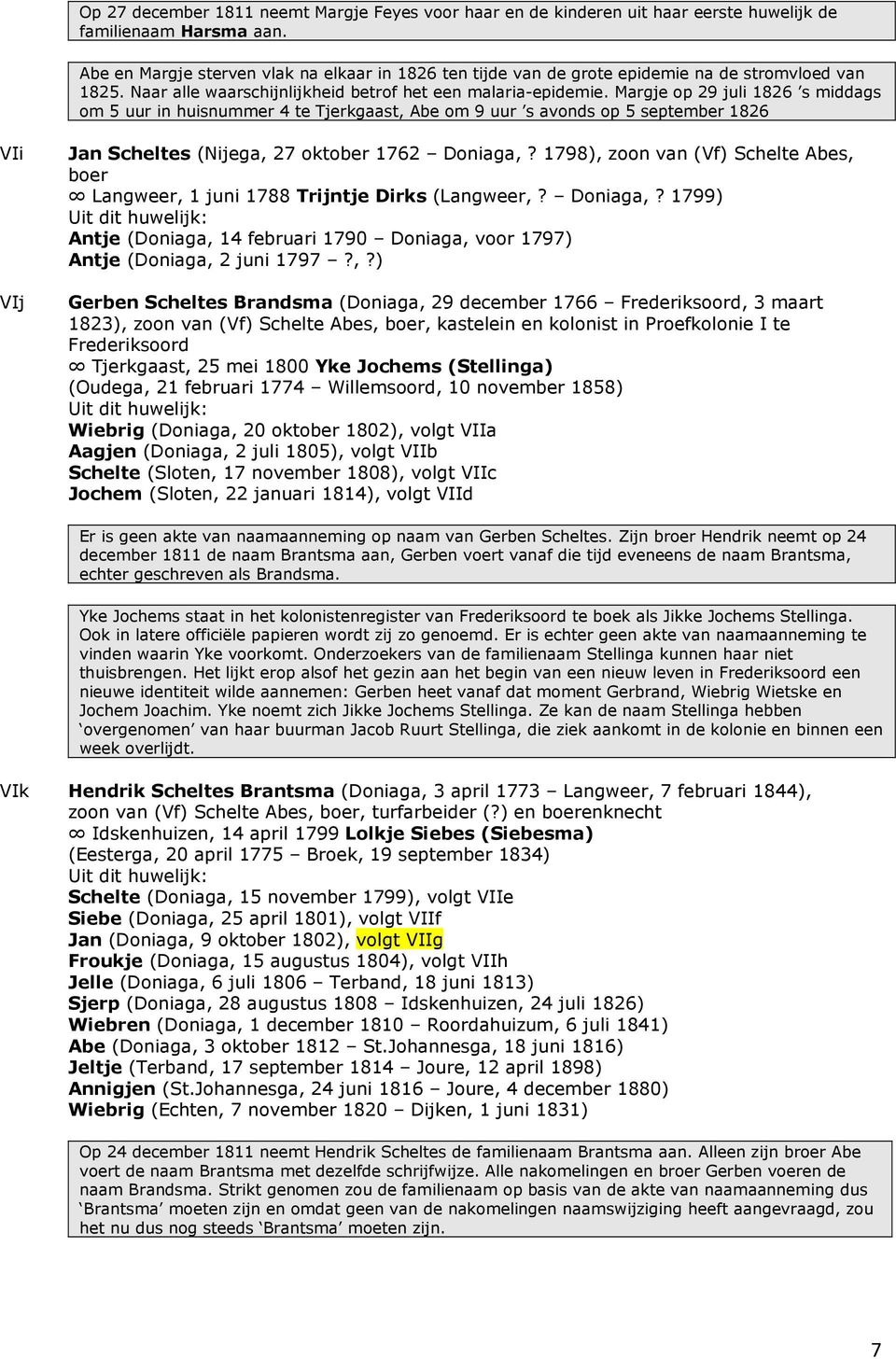 Margje op 29 juli 1826 s middags om 5 uur in huisnummer 4 te Tjerkgaast, Abe om 9 uur s avonds op 5 september 1826 VIi VIj Jan Scheltes (Nijega, 27 oktober 1762 Doniaga,?